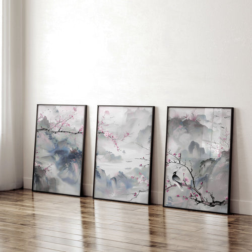 Wall Art Living Room Large | Set of 3 Chinoiserie Wall art Prints