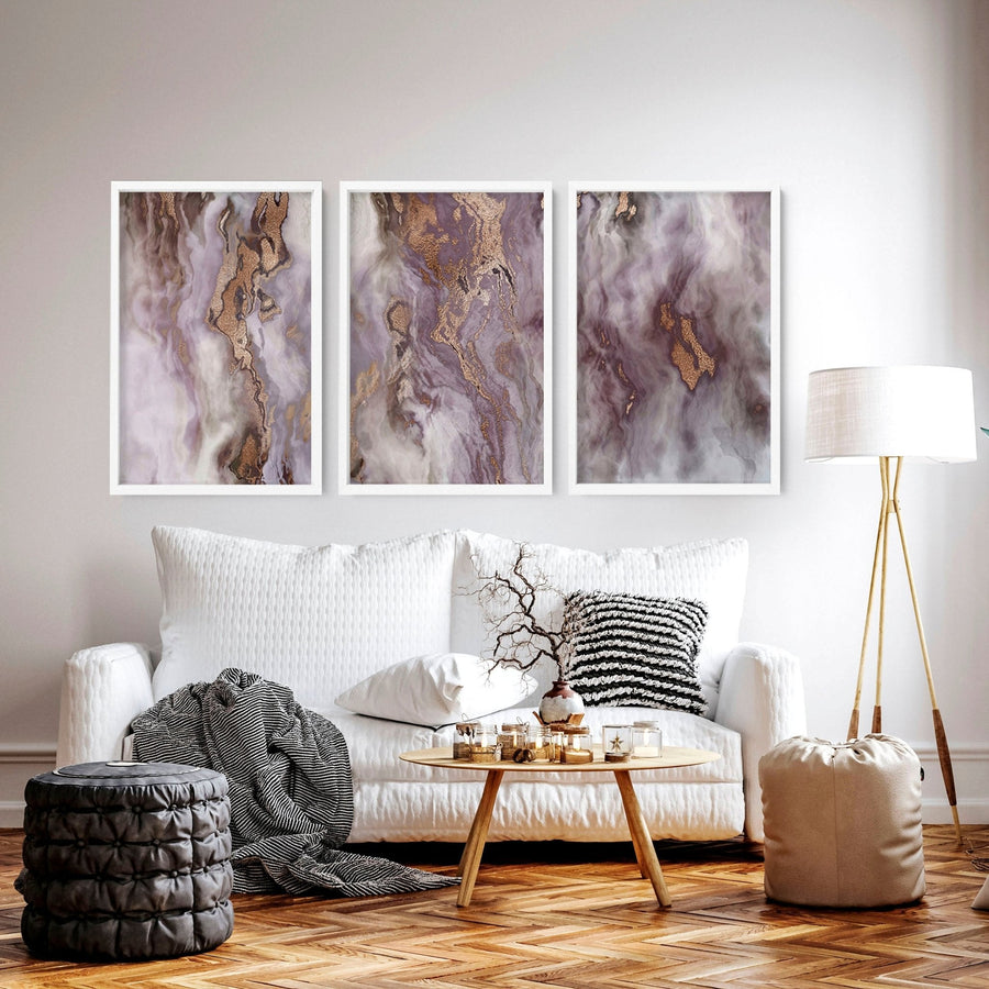 Wall art prints | set of 3 Marble Rose Gold art prints