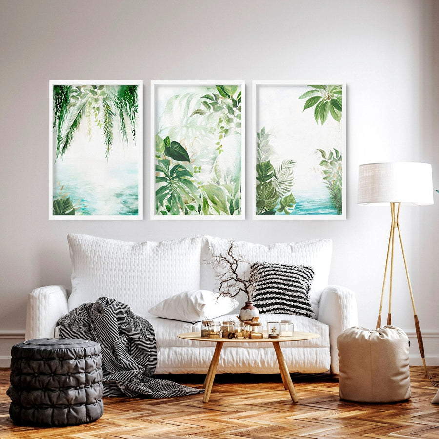 Wall art with green | set of 3 Tropical home decor items