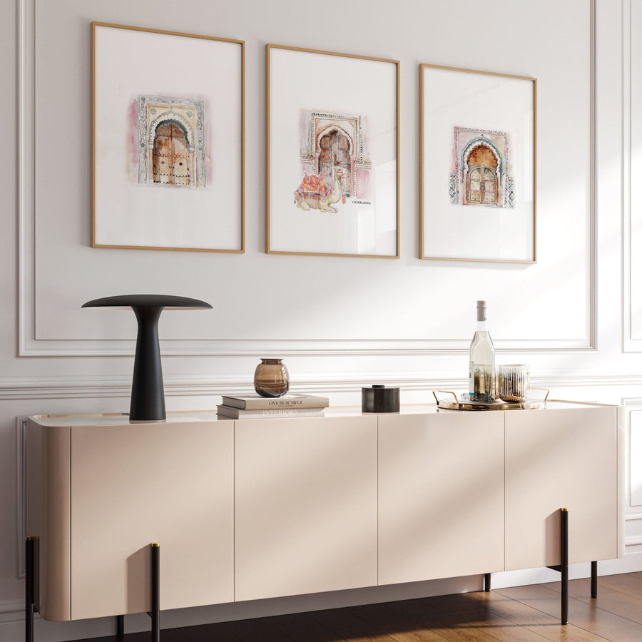 Wall Canvases For Living Room | Set of 3 Moroccan Inspired Wall art Prints