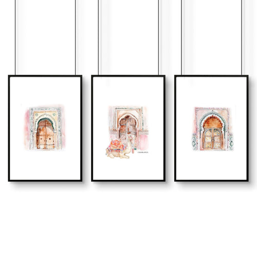 Wall Canvases For Living Room | Set of 3 Moroccan Inspired Wall art Prints