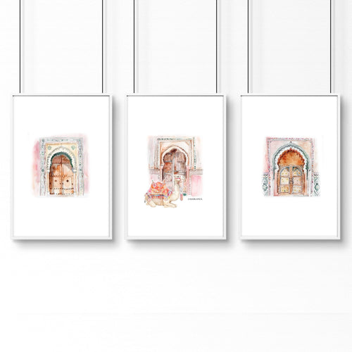 Wall Canvases For Living Room | Set of 3 Moroccan Inspired Wall art Prints