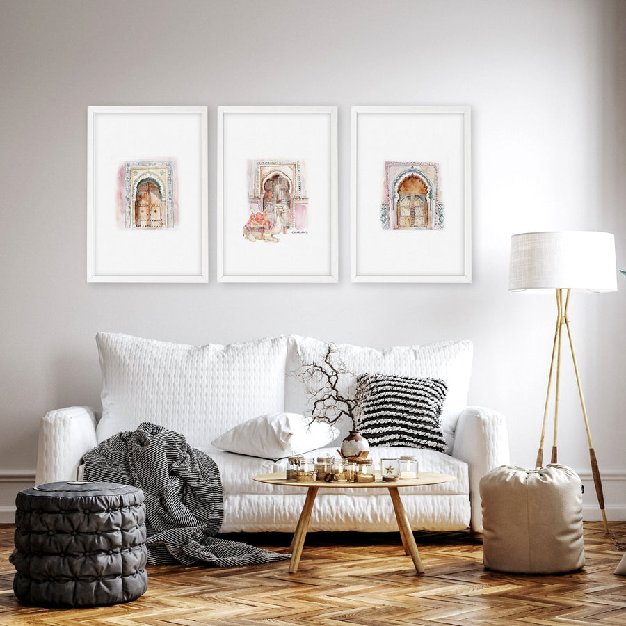 Wall Canvases For Living Room | Set of 3 Moroccan Inspired Wall art Prints