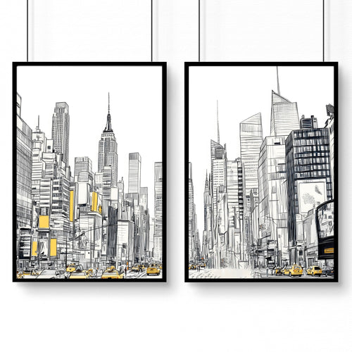 Wall Decor For Hallway | Set of 2 Urban Skyscrapers Wall art Prints