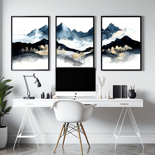 Office Decor Ideas – Set of 3 Teal Scandi Wall Art Prints