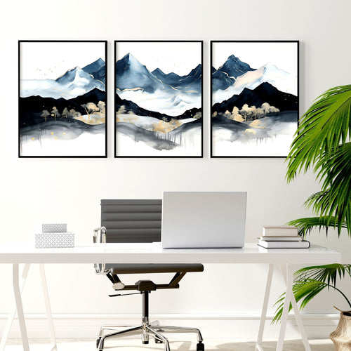 Office Decor Ideas – Set of 3 Teal Scandi Wall Art Prints