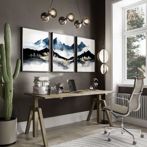 Office Decor Ideas – Set of 3 Teal Scandi Wall Art Prints