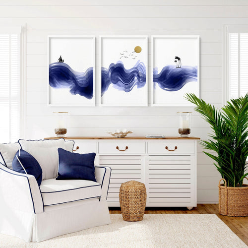 Nautical Wall Art Set of 3 Prints | Blue Wave Decor