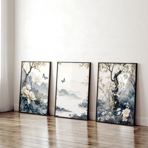 Wall Framed Art | Set of 3 Chinoiserie Wall art Prints