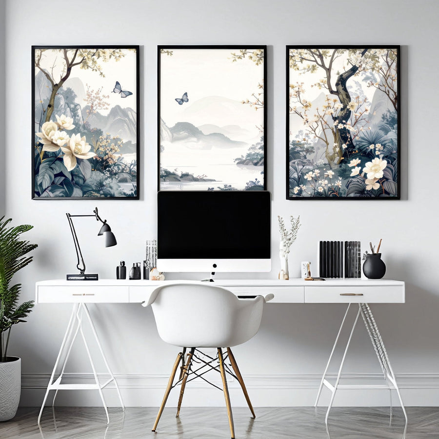 Wall Framed Art | Set of 3 Chinoiserie Wall art Prints