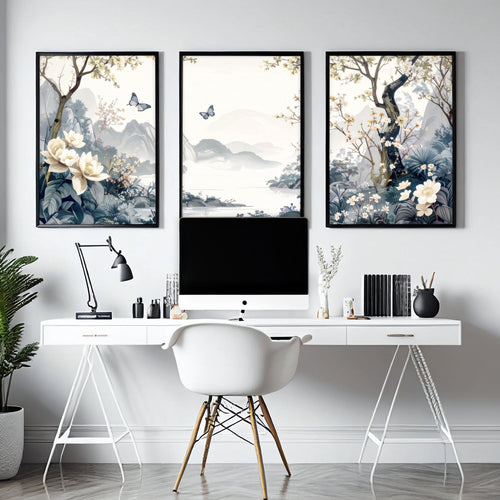 Wall Framed Art | Set of 3 Chinoiserie Wall art Prints