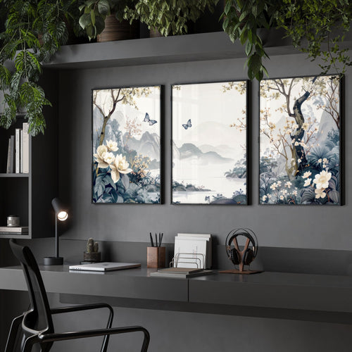Wall Framed Art | Set of 3 Chinoiserie Wall art Prints