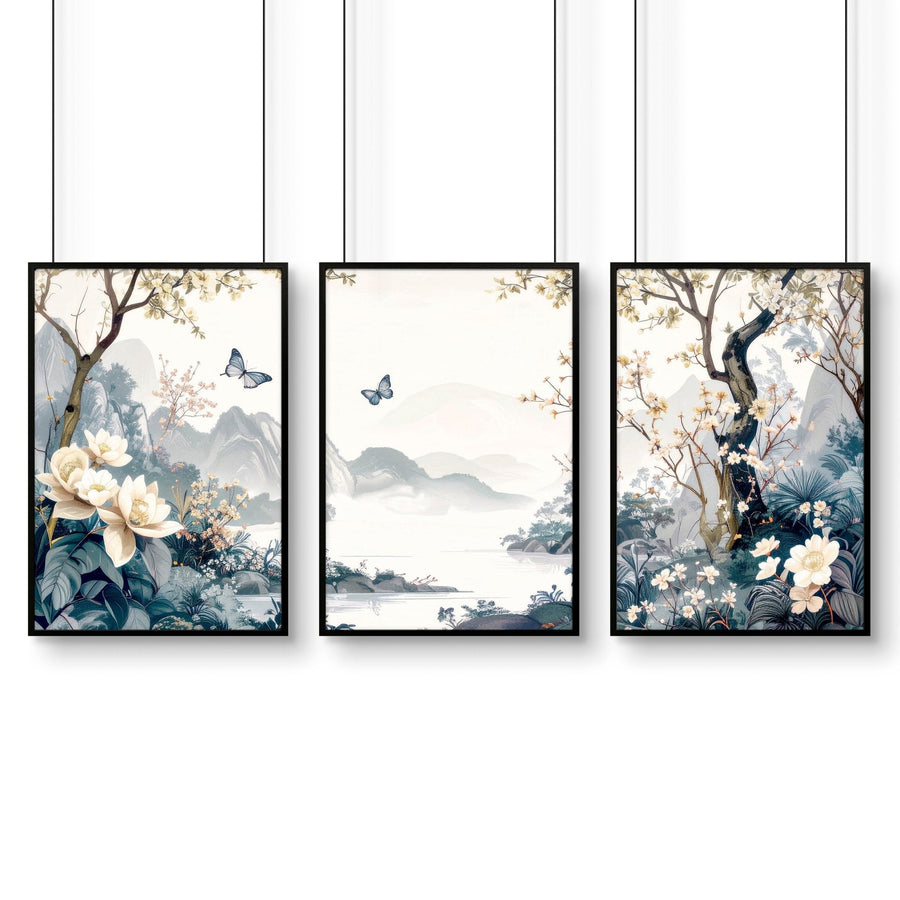 Wall Framed Art | Set of 3 Chinoiserie Wall art Prints