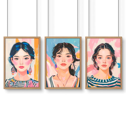 Wall Paintings For Bedroom | Set of 3 Boho Women Wall art Prints