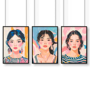 Wall Paintings For Bedroom | Set of 3 Boho Women Wall art Prints