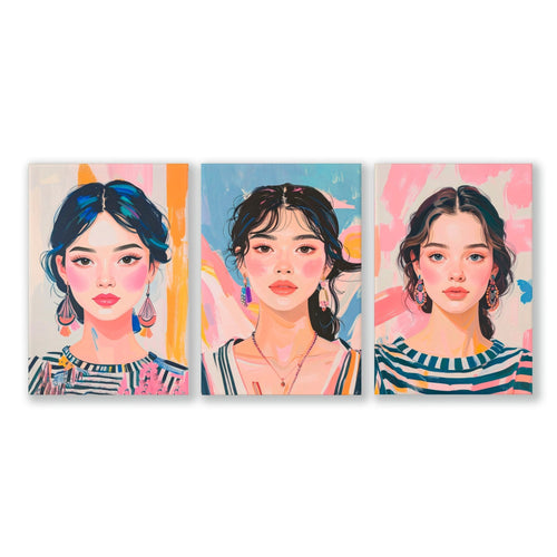 Wall Paintings For Bedroom | Set of 3 Boho Women Wall art Prints