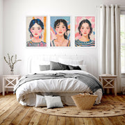 Wall Paintings For Bedroom | Set of 3 Boho Women Wall art Prints