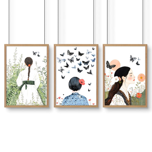 Wall Picture Gallery | Set of 3 Boho Women Wall art Prints