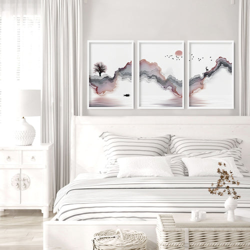 Wall pictures for bedrooms | set of 3 Japanese wall art