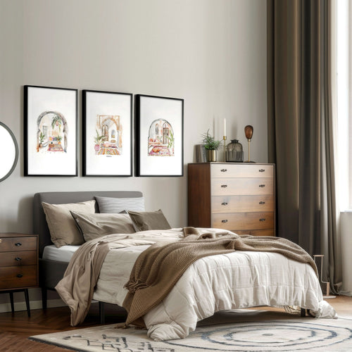 Wall Pictures With Frames | Set of 3 Moroccan Inspired Wall art Prints