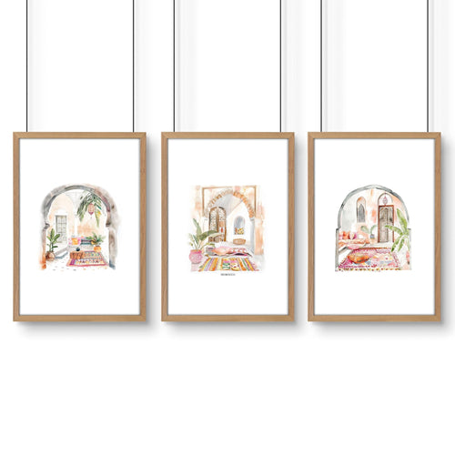 Wall Pictures With Frames | Set of 3 Moroccan Inspired Wall art Prints