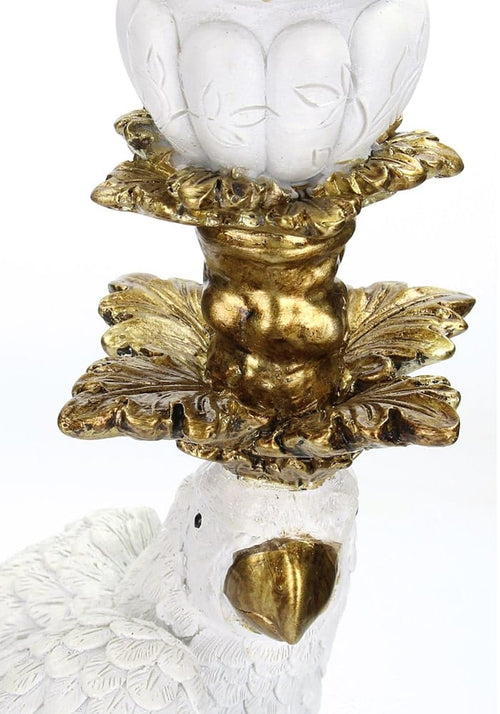 White & Gold Parrot Candle Holder