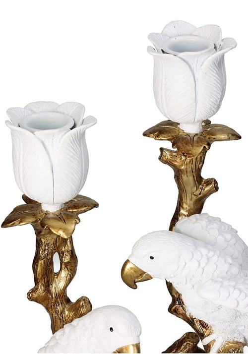 White Parrot On Golden Branches Candle Holders
