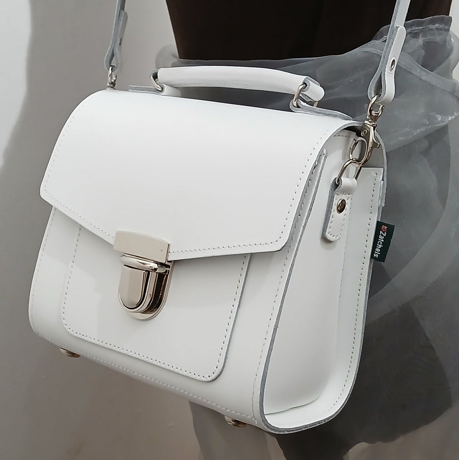 Handmade Leather Sugarcube Handbag - White