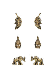 Wilder 3 Pack Elephant Tribal Gold Earrings