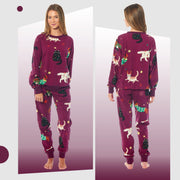 Daisy Dreamer Women's Cat And Dog Print Fleece Pyjama Set Long Sleeve Sleepwear Cosy Cotton Rich Nightwear Set