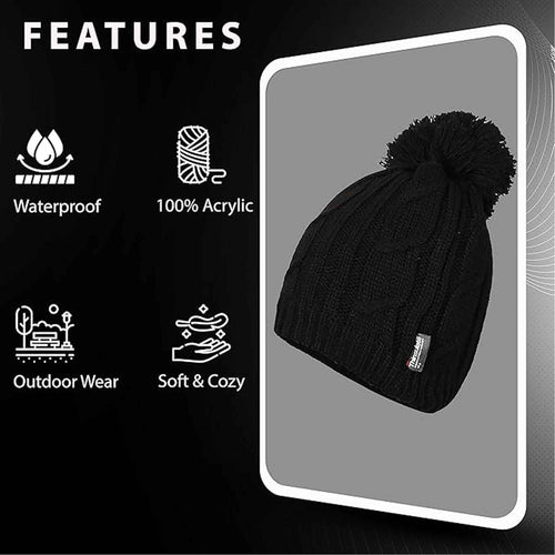 Sock Stack Women's Chunky Cable Knit Beanie Hat With 3M Thinsulate Insulation Reinforced Heel and Toe Comfort