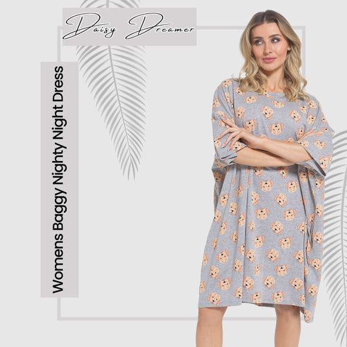 Daisy Dreamer Cockapoo Baggy Nightdress 100% Cotton Short Sleeve Oversized Nightshirt