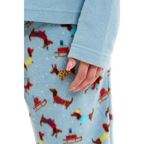 Daisy Dreamer Womens Dachshund Polar Fleece Pyjama Set With Hood Embroidered Detailing
