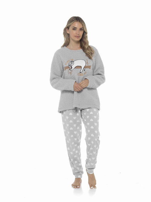 Daisy Dreamer Women's Sloth Teddy Fleece Pyjama Set Super Soft Warm Loungewear Cosy Winter