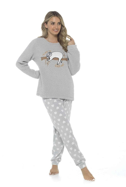 Daisy Dreamer Women's Sloth Teddy Fleece Pyjama Set Super Soft Warm Loungewear Cosy Winter
