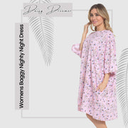 Daisy Dreamer Women Giraffe Print Nighty Dress Baggy Oversized 100% Cotton Short Sleeved