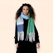 Daisy Dreamer Women's Green Blue Chunky Knit Plaid Blanket Scarf Long Winter Wrap