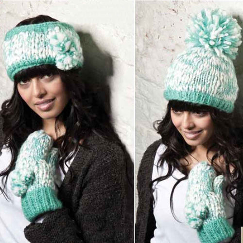 Sock Stack Women's Hand Knitted Daisy Pattern Winter Hat Headband Mittens Set In Red Breathable Cotton Rich Everyday Pack