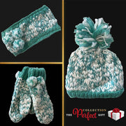 Sock Stack Women's Hand Knitted Daisy Pattern Winter Hat Headband Mittens Set In Red Breathable Cotton Rich Everyday Pack