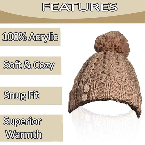 Sock Stack Women's Hand-Knitted Winter Hat Scarf And Hand Warmer Set With Inga Button