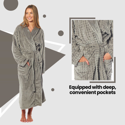 Daisy Dreamer Womens Waffle Fleece Robe Long Belted Pockets Luxurious Dressing Gown