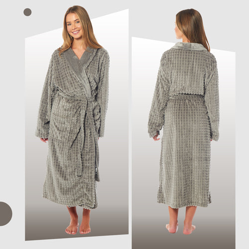 Daisy Dreamer Womens Waffle Fleece Robe Long Belted Pockets Luxurious Dressing Gown