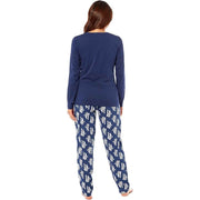 Daisy Dreamer Women's Navy Tiger Print Polar Fleece Pyjama Set Cosy Winter Cotton Rich Cosy Night Set