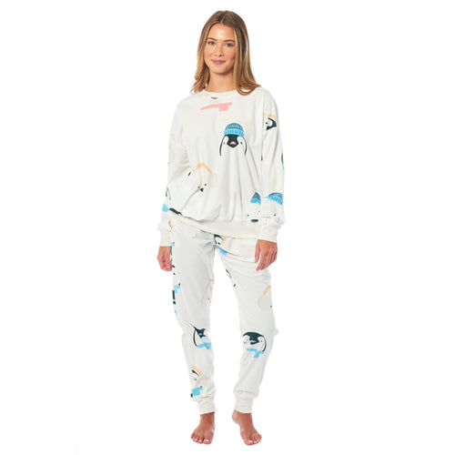 Daisy Dreamer Women's Fleece Pyjama Set Penguins And Polar Bears Long Sleeve Animal Print