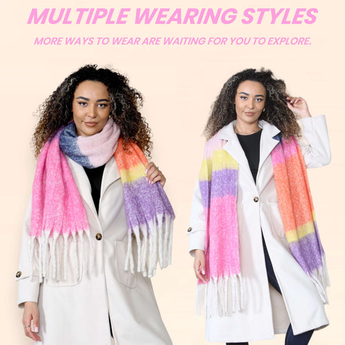 Daisy Dreamer Women’s Pink Purple Chunky Knit Blanket Scarf Long Winter Wrap Striped
