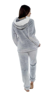 Daisy Dreamer Women's Plush Fleece Hooded Pyjama Set in Shimmer Grey Cosy Winter