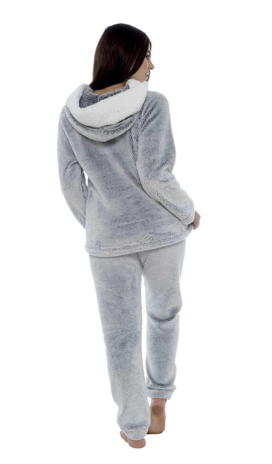 Daisy Dreamer Women's Plush Fleece Hooded Pyjama Set in Shimmer Grey Cosy Winter