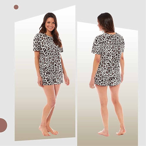 Daisy Dreamer Women's Short Cotton Pyjama Set Leopard And Zebra Prints 100% Cotton Super Soft Cosy Sleepwear