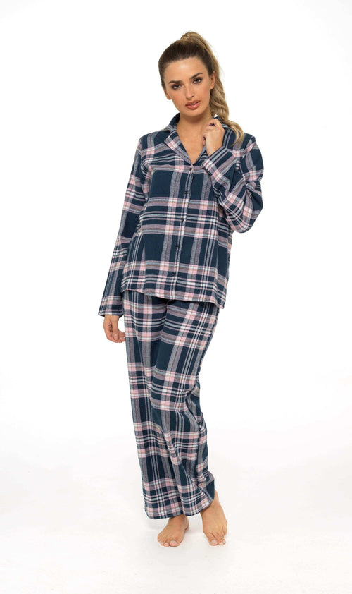 Daisy Dreamer Womens Flannelette Check Pyjama Set Soft Brushed Cotton Easy Care Super Soft Cosy Sleepwear