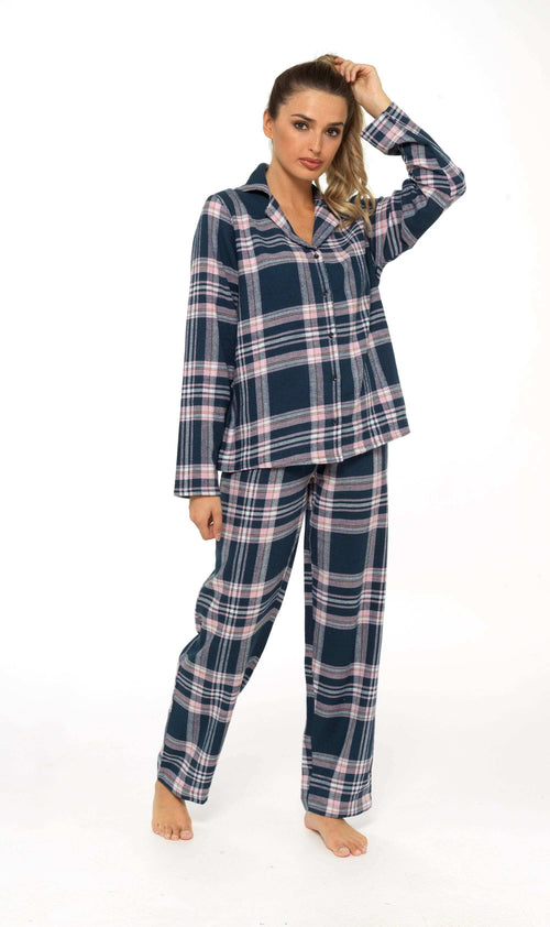 Daisy Dreamer Womens Flannelette Check Pyjama Set Soft Brushed Cotton Easy Care Super Soft Cosy Sleepwear